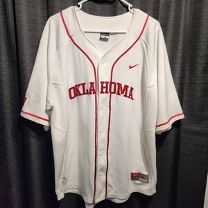 Nike Team Dri-Fit Oklahoma Sooners White Red Logo Baseball Jersey L Mens